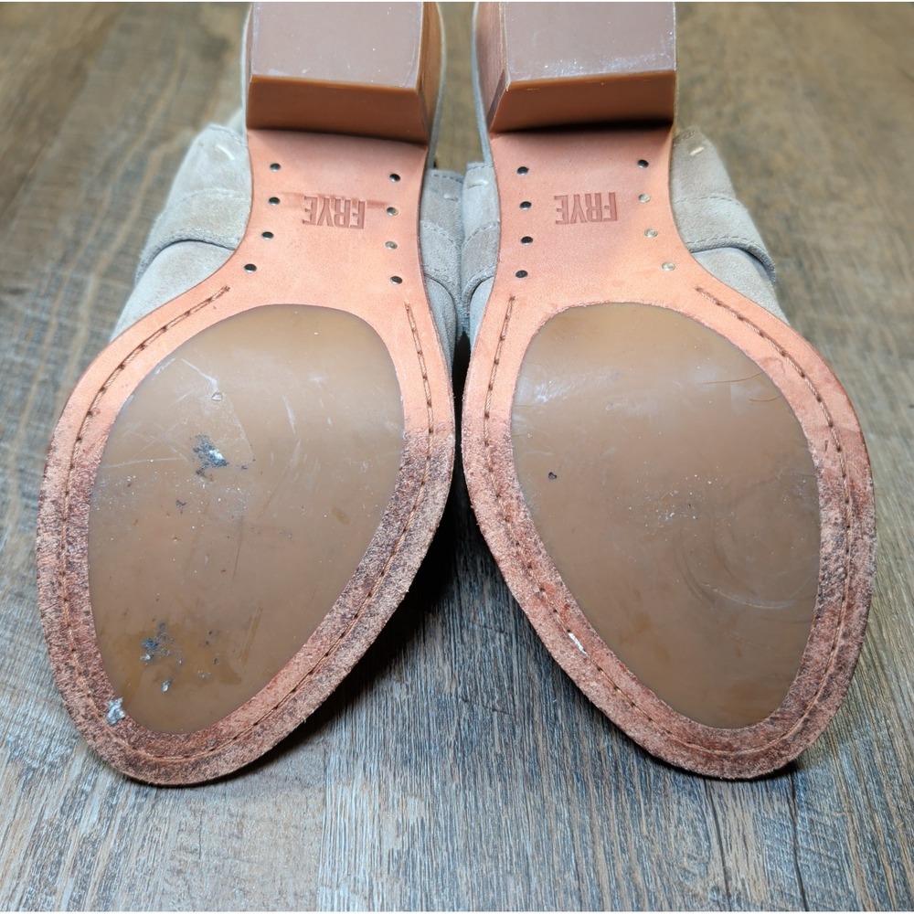 Frye Leather Dani Pickstitch Open Toe Sandals Ash Size 7M Chunky Heel Tan - Picture 11 of 12